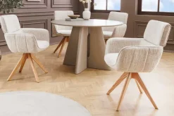 Drehbarer Stuhl UNIQUE beige Chenille Eichenholzbeine mit Armlehne