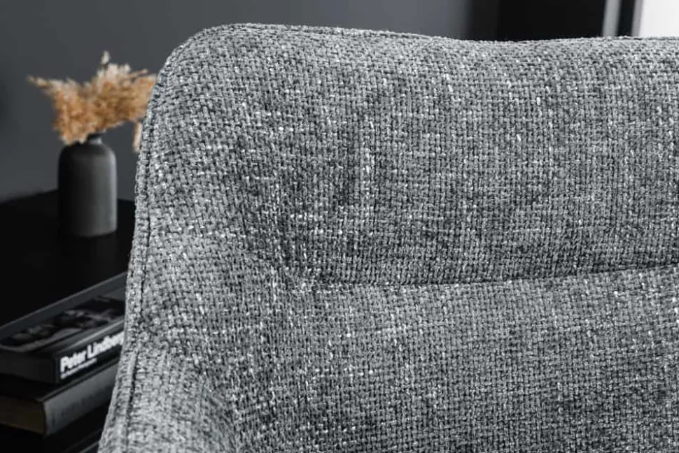 Drehbarer Stuhl VERONA grau Strukturstoff mit Armlehne Metallbeine schwarz