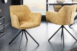 Drehbarer Stuhl VERONA senfgelb Strukturstoff mit Armlehne Metallbeine schwarz