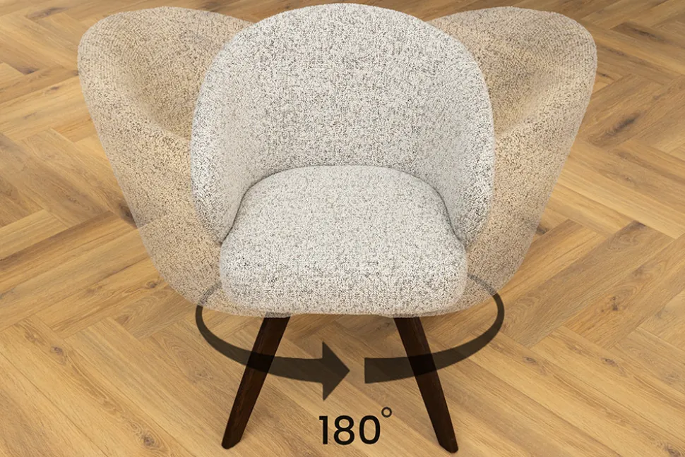 Drehbarer Stuhl WALKÜRE beige Eichenholz mit Taschenfederkern und Armlehne