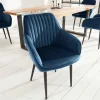 Edler Armlehnen Stuhl TURIN königsblau Samt mit Ziersteppung
