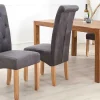 Edler Stuhl CASA vintage grau mit Zierknöpfen Massivholzbeine