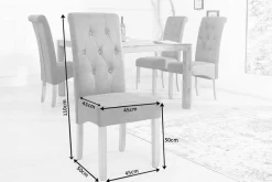 Edler Stuhl CASA vintage grau mit Zierknöpfen Massivholzbeine
