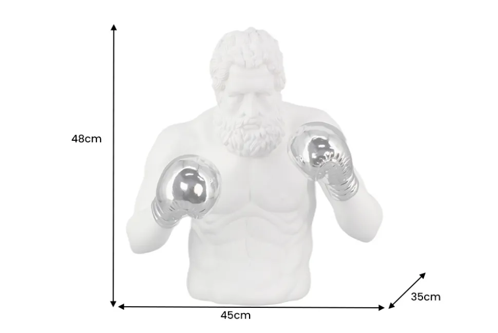 Einzigartige Statue BOXER 50cm weiß silber handmade Skulptur Deko-Figur