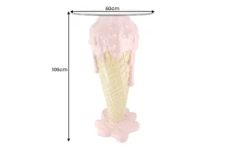 Einzigartiger Bartisch ICE CREAM 105cm beige rosa runde Tischplatte Glas handmade