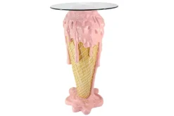 Einzigartiger Bartisch ICE CREAM 105cm beige rosa runde Tischplatte Glas handmade