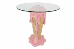 Einzigartiger Couchtisch ICE CREAM 50cm beige rosa runde Tischplatte Glas handmade