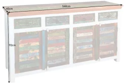 Einzigartiges Sideboard JAKARTA 160cm weiß bunt recyceltes Massivholz aus Fischerbooten