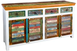 Einzigartiges Sideboard JAKARTA 160cm weiß bunt recyceltes Massivholz aus Fischerbooten