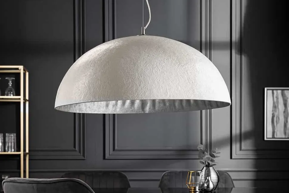 Elegante Design Hängeleuchte GLOW 70cm weiß silber Hängelampe