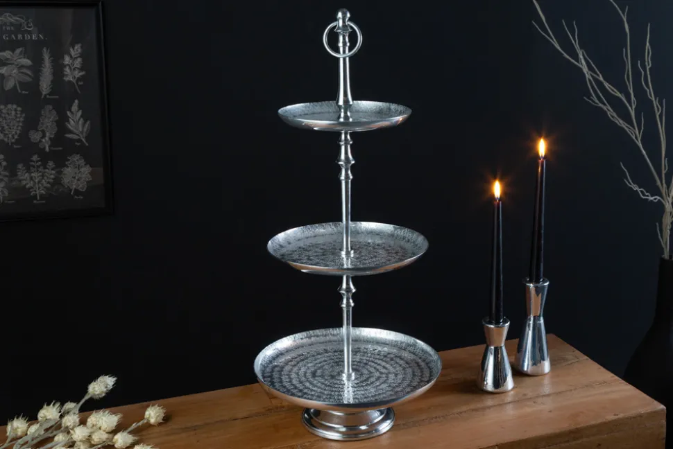 Elegante Etagere ORIENT 65cm silber im Wild Hammerschlag Design mit drei Etagen
