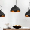 Elegante Hängelampe STUDIO 3 110cm schwarz Blattgold-Optik drei Schirme