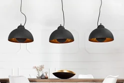 Elegante Hängelampe STUDIO 3 110cm schwarz Blattgold-Optik drei Schirme