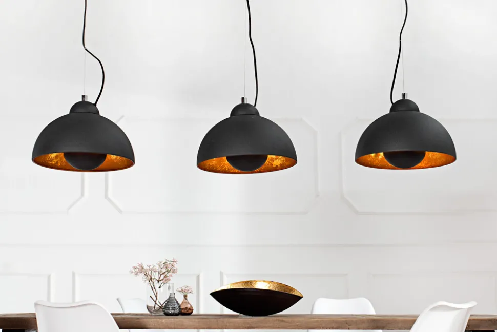 Elegante Hängelampe STUDIO 3 110cm schwarz Blattgold-Optik drei Schirme
