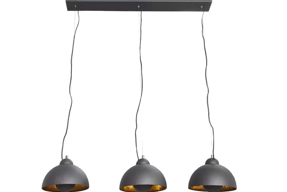 Elegante Hängelampe STUDIO 3 110cm schwarz Blattgold-Optik drei Schirme
