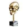 Elegante Skulptur SKULL 35cm gold Totenkopf mit Marmorfuß