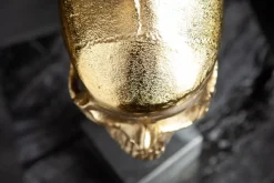 Elegante Skulptur SKULL 35cm gold Totenkopf mit Marmorfuß
