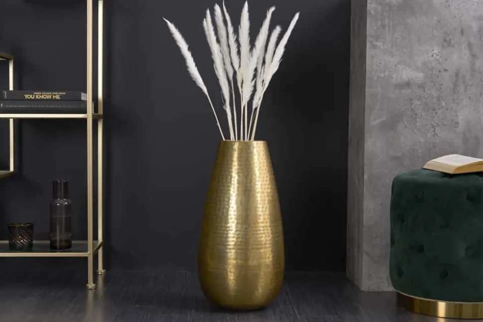 Elegante Vase ORIENT 50cm gold im Grid Hammerschlag Design