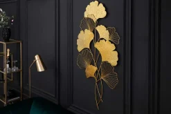 Elegante Wanddeko GINKGO 110cm gold in filigraner Blattform