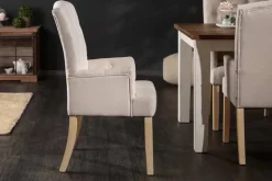 Eleganter Armlehnen Stuhl CASTLE beige mit Chesterfield Steppung im Landhausstil