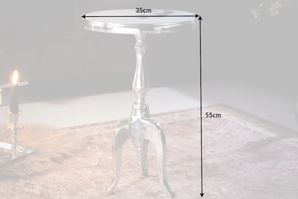 Eleganter Beistelltisch SAVOY 55cm silber poliert Dreibein mit runder Platte