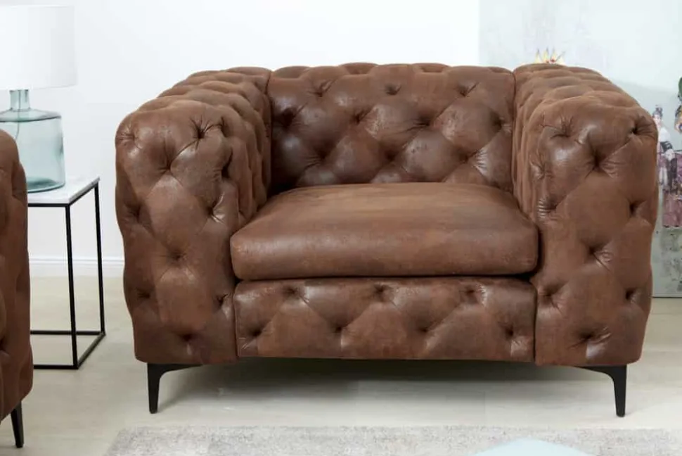 Eleganter Chesterfield Sessel MODERN BAROCK 120cm antik braun