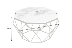 Eleganter Couchtisch DIAMOND 70cm weiß messing mit Marmorplatte