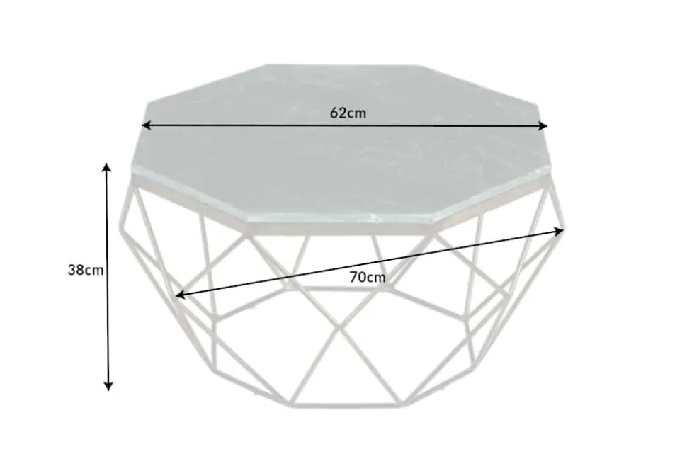 Eleganter Couchtisch DIAMOND 70cm grün messing mit Marmorplatte