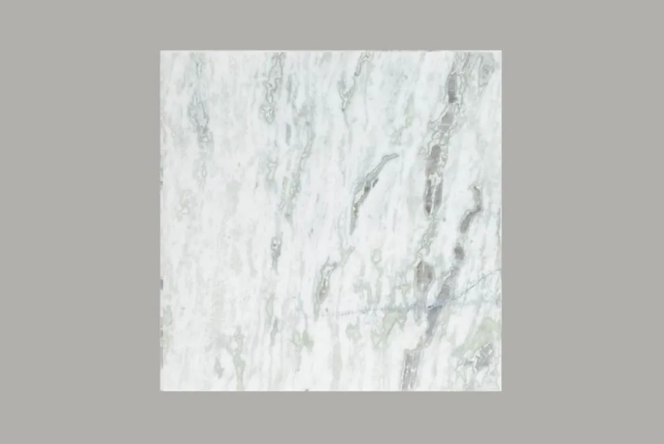 Eleganter Couchtisch ELEMENTS 50cm weiß mit polierter Marmor-Platte