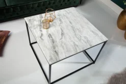 Eleganter Couchtisch ELEMENTS 50cm weiß mit polierter Marmor-Platte