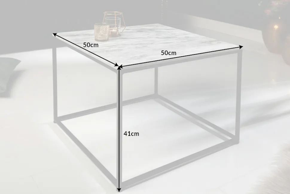 Eleganter Couchtisch ELEMENTS 50cm weiß mit polierter Marmor-Platte