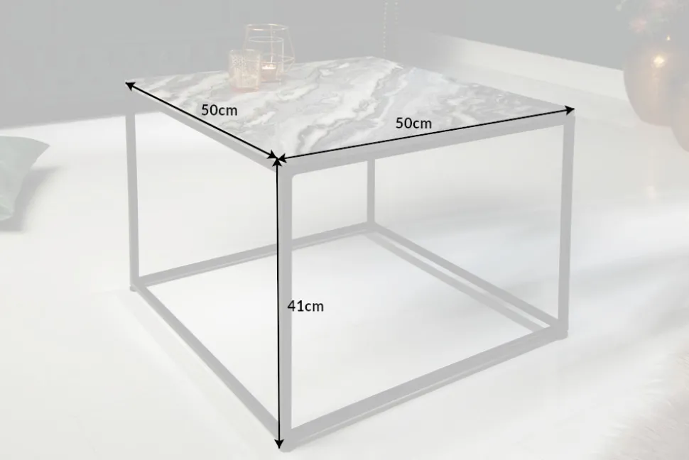 Eleganter Couchtisch ELEMENTS 50cm grau mit polierter Marmor-Platte