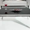 Eleganter Couchtisch MODERN BAROCK 100cm silber mit schwarzem Opalglas