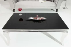 Eleganter Couchtisch MODERN BAROCK 100cm silber mit schwarzem Opalglas