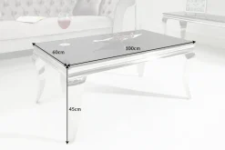 Eleganter Couchtisch MODERN BAROCK 100cm silber mit schwarzem Opalglas