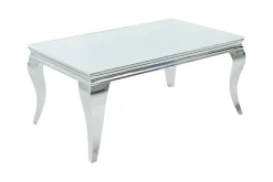 Eleganter Couchtisch MODERN BAROCK 100cm silber mit weißem Opalglas
