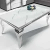 Eleganter Couchtisch MODERN BAROCK 100cm Glasplatte in Marmoroptik Edelstahlbeine