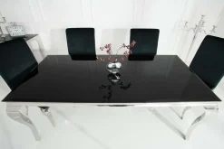 Eleganter Design Esstisch MODERN BAROCK 200cm schwarz Edelstahl Opalglas Tischplatte