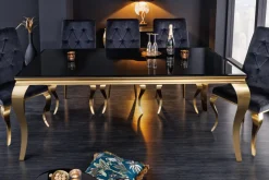 Eleganter Design Esstisch MODERN BAROCK 200cm schwarz gold Edelstahl Opalglas Tischplatte