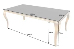 Eleganter Design Esstisch MODERN BAROCK 200cm schwarz gold Edelstahl Opalglas Tischplatte