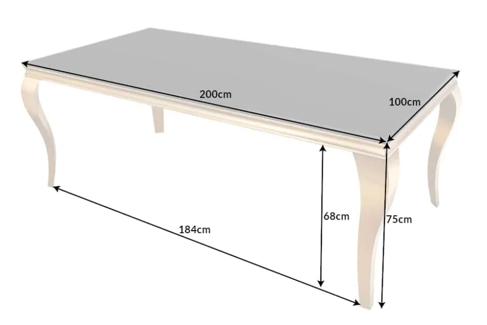 Eleganter Design Esstisch MODERN BAROCK 200cm schwarz gold Edelstahl Opalglas Tischplatte