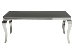 Eleganter Design Esstisch MODERN BAROCK 180cm schwarz Edelstahl Opalglas Tischplatte