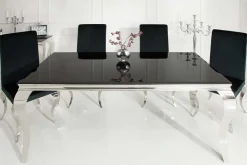 Eleganter Design Esstisch MODERN BAROCK 180cm schwarz Edelstahl Opalglas Tischplatte