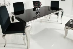 Eleganter Design Esstisch MODERN BAROCK 180cm schwarz Edelstahl Opalglas Tischplatte