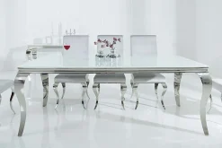 Eleganter Design Esstisch MODERN BAROCK 200cm weiß Edelstahl Opalglas Tischplatte