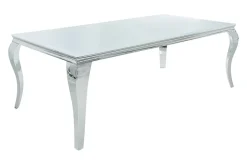 Eleganter Design Esstisch MODERN BAROCK 180cm weiß Edelstahl Opalglas Tischplatte