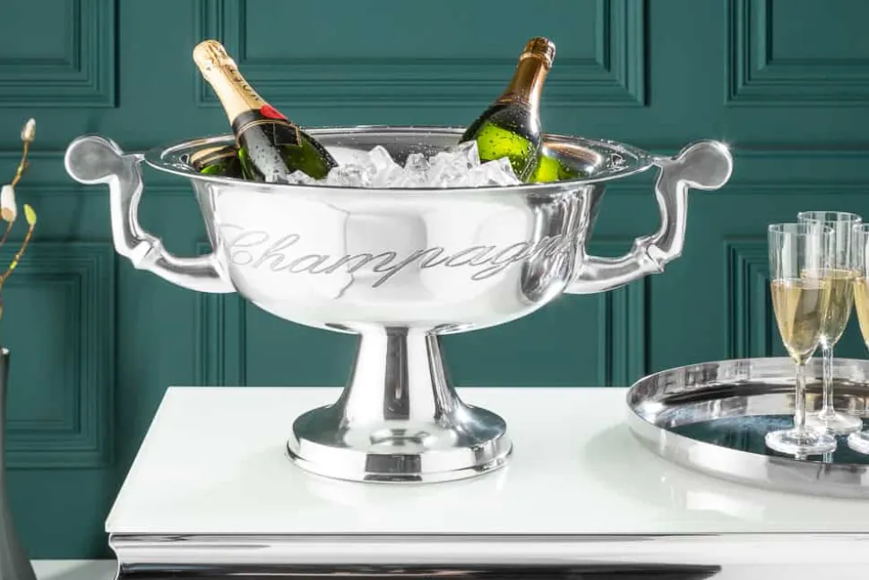 Eleganter Design Sektkühler CHAMPAGNE 40cm silber poliert Flaschenkühler