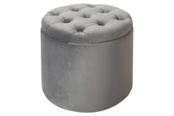 Eleganter Hocker MODERN BAROCK 50cm silbergrau Samt Aufbewahrungkorb