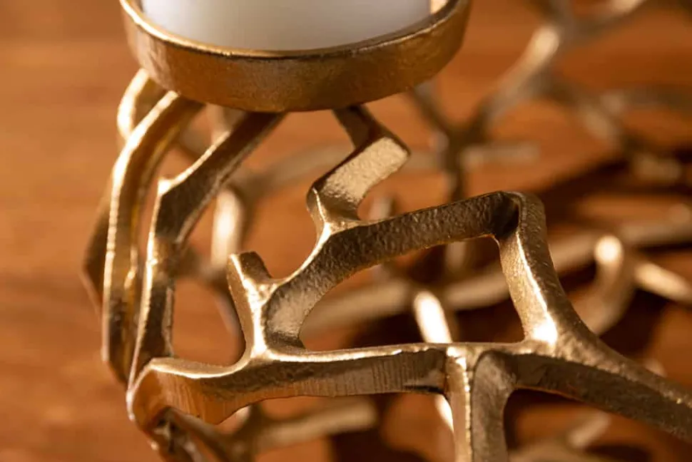 Eleganter Kerzenhalter ABSTRACT 38cm gold Kranz aus Ästen für 4 Kerzen