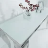 Eleganter Konsolentisch MODERN BAROCK 145cm weiß Opalglas Edelstahlbeine